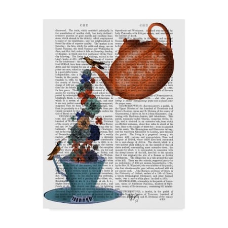 Fab Funky 'Teapot, Cup And Flowers, Orange And Blue' Canvas Art,14x19